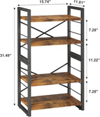Homeiju Bookshelf, Dorm Desk Hutch, Desk Shelf Organizer, 4 Tier Stackable Bookcase, Adjustable Industrial Book Shelf Storage Organizer for Desktop, Living Room, Bedroom, Office,Rustic Black and Brown