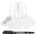 100 White Blank Plastic Tags for Labeling Waterproof Hanging Labels Writable Tags Seal Plastic Marking Label for Clothes Bags Keys Inventory with One Marker Pen