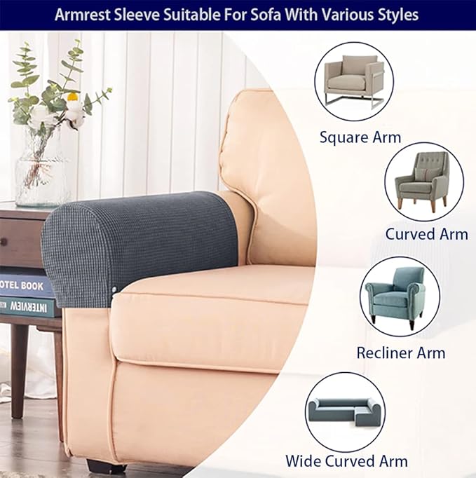 Chaexii Premium Polyester Sofa Arm Cover, Scratch Resistant Protector Covers, Washable, Elastic Armrest Covers for Square/Curved/Sloping Couch Armrests, 2Pcs (Light Grey)