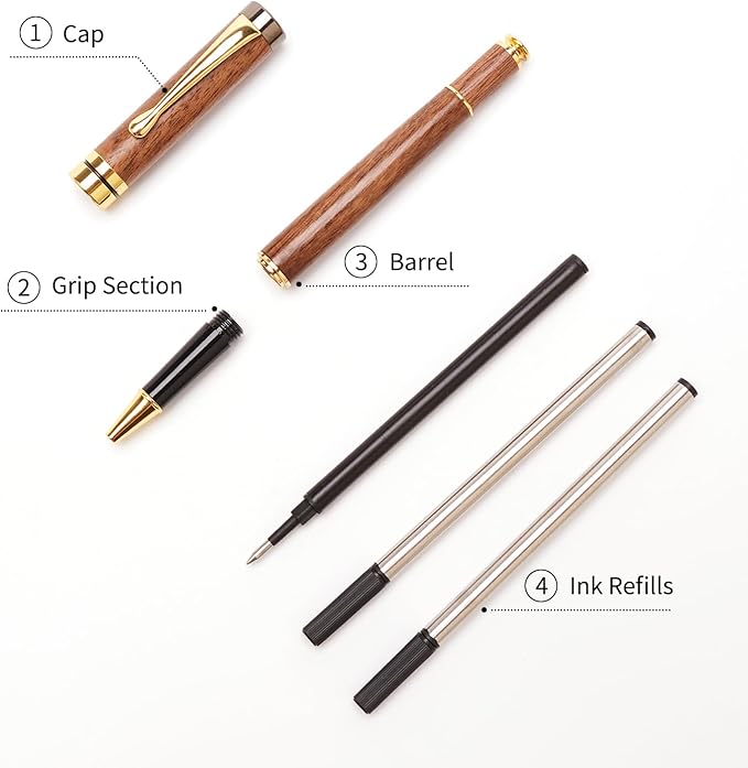 Ayiaren Luxury Walnut Wood Ballpoint Pen Writing Set with 2 Black Ink Refills Fancy Business Office Pens Gift Cool Nice Wooden Gel Pen for Men Women Journaling Executive Calligraphy Rollerball Pen