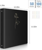 Uquelic 50-Pocket Binder with Plastic Sleeves for Letter/A4 Size(11" x 8.5"), Golden Rose Printed Cover, Document Binder Organizer for Papers, Certificates and Artwork with Rainbow PP Divider Pages