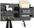 Lwenki Mail Organizer for Wall Mount – Key Holder with Shelf Includes Letter Holder and Hooks for Hallway Farmhouse Decor – Rustic Wood with Flush Mounting Hardware (16.5” x 9.1” x 3.4”) (Black)