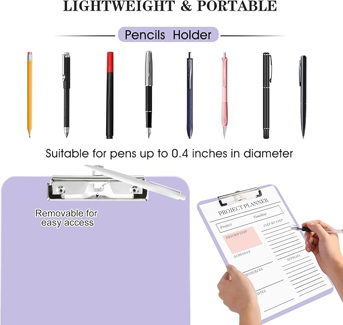 TFDLCG zm 4 PCS Pastel Colored Clipboards,Plastic Clipboard with Pen Holder,Letter Size A4,Cute Clip Boards 8.5x11 Heavy Duty,Hanging Clipboards for Women Kid Teacher,School Office Home Work