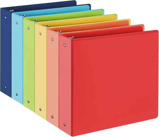 2-inch 3 Ring Binder with 2 Pockets, 2'' View Binders Holds US Letter Size 8.5'' x 11'' Paper - Versatile Binders for Office, Home, and School Use, 6 Pack (White) (2-inch Bright Colors)