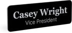 ExcelMark Custom Name Tag - Engraved Name Badge with Pin or Magnetic Backing, 16 Colors, 6 Fonts, and 2 Sizes to Choose from (Black w/Silver Letters, 1"x 3")