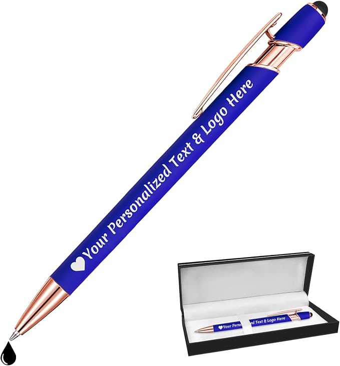 STREADVE Personalized Custom Pens Engraved Writing Pen with Name Logo, Customized Promotional Items Stylus Pen Gifts for Men Realtor Nurse Wedding Business, Blue