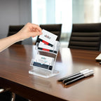 NIUBEE Acrylic Business Card Holder 2 Slots - Double Capacity Business Card Stand for Desk, 2 Tier Clear Gift Card Display for Office, Event, Exhibition