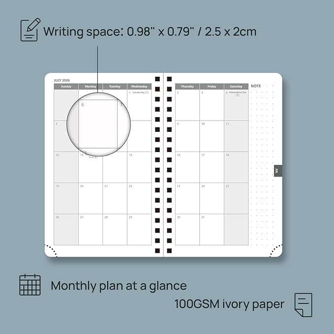 POPRUN Pocket 2026 Planner (Small Size- 4'' x 6.25'') Weekly and Monthly for Purse - Calendar 2026 (Jan. 2026 - Dec.2026) with Soft Cover, Plastic Ruler - Pink