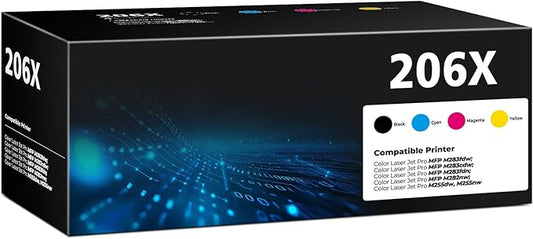 206X Toner Cartridges 4 Pack for Laser Jet M283cdw M283fdw M255dw Compatible for HP 206X 206A W2110X Compatible with Color Laser Jet Pro MFP M283fdw M283cdw M283fdn Pro M255dw M255nw Ink Cartridges