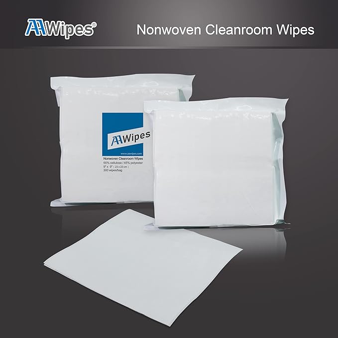 AAwipes Cleanroom Wipes Nonwoven Wipes Cellulose/Polyester Blend (Grade A, 68 Gram, Bag of 300 Pcs) 9" x 9"for Lab, Electronics, Pharmaceutical, Printing and Semiconductor Industries (NW06809)