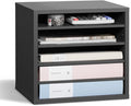 VEVOR Literature Organizer, 5 Compartments Office Mailbox with Adjustable Shelves, Wooden Mailbox Sorter Medium Density Fiberboard Office Home Classroom Storage for Files, Documents, Papers, Grey