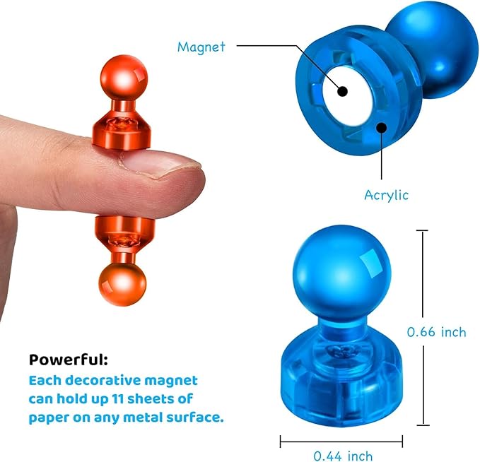 60 PCS Colorful Strong Magnetic Push Pin Magnets, Office Classroom Magnets,6 Assorted Color, Perfect to use as Kitchen Home and School, Map Magnets,Whiteboard Magnets