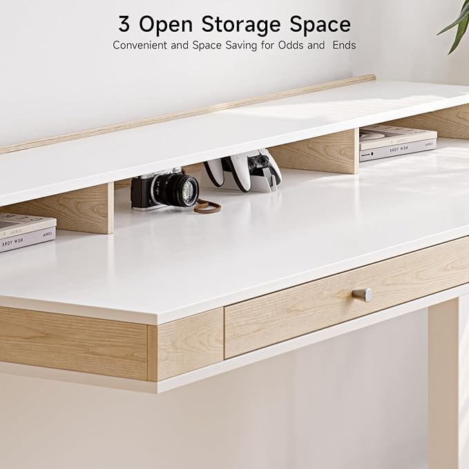 Standing Desk With Drawers, 47x23.6 Inch Electric Stand Up With Storage Shelf and Memory Controller, Adjustable Height 28-46 Inch for Computer Workstation, White