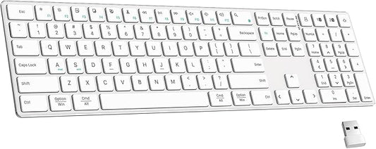 2.4G Wireless and Bluetooth Keyboard with Numeric Keypad, Multi-Device, Rechargeable, Compatible with Mac, Windows (White)