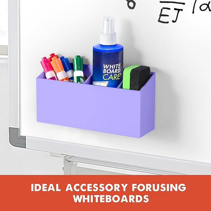 Banafich Magnetic Dry Erase Marker Holder, Acrylic Magnet Pen Holder for Whiteboard, Refrigerator, Magnetic Fridge Organizer for Office, Classroom, Whiteboard Maker Holder, Locker Organizer-Purple