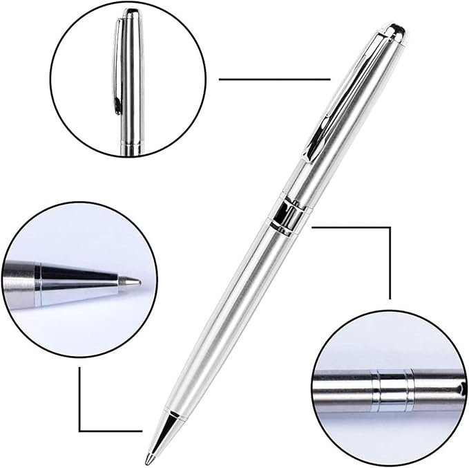 Cambond Ballpoint Pens Metal Pen - Silver Pens Black Ink for Gift Business Men Police Flight Attendant 1.0 mm Medium Point Office Pen, 3 Pens with 3 Refills (Silver)