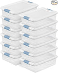 Sterilite 12-Pack Latching Box, Under Bed Storage Bins with Lids, Clear Plastic, 32 Quart - Heavy-Duty Organizing Containers for Closet, Bathroom, and Office