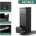 FLIXELIO 4 Drawer File Cabinet with Lock,Metal Vertical Filing Cabinets for Home Office,Heavy Duty File Storage Cabinet for Letter/Legal/A4/F4 Size File,Assembly Require (Black, Vertical 4 Drawer)