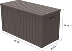PATIOEASY Outdoor Storage Box 100GAL Waterproof Resin Deck Box,UV-Resistant Lockable Package Delivery Bin for Garden Tools,Large Patio Outside Cushions,Pool Accessories Supplies,Chest,Furniture,Brown