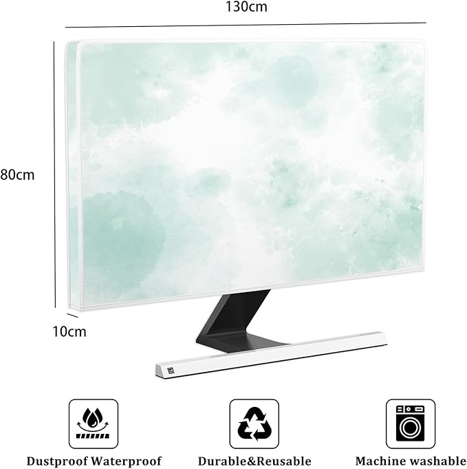 Baocicco Abstract Watercolor Waterproof TV Display Screen Cover 55 Inch Cyan Marble Dip Dyeing Dust Proof TV Covers for Television Screen Anti-Static Dustproof Protective，Mint Green