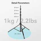 SMALLRIG RA-S200 Light Stand for Photography, 78.7" / 6.6ft / 200cm, Black, Aluminum Alloy, Supports up to 4kg, Compatible with Reflectors, Softboxes, Studio Lights, Umbrellas, Ring Light