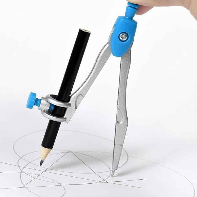 10 Pieces Math Geometry Kit Set Student Supplies with Shatterproof Storage Box,Includes Rulers,Protractor,Compass,Eraser,Pencil Sharpener,Lead Refills,Pencil,for School and Drawings（Blue）