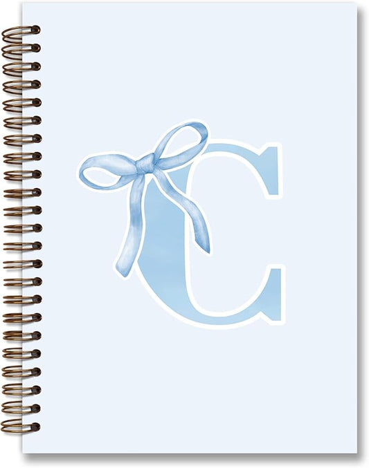Initial C Notebook Journal,Personalized Teen Girl Gifts,Coquette Trendy Preppy Blue Bow Spiral Notebook,Monogrammed Gifts for Women Teen Girl,College Ruled Hardcover Spiral Notebook 5.5 x 8.3