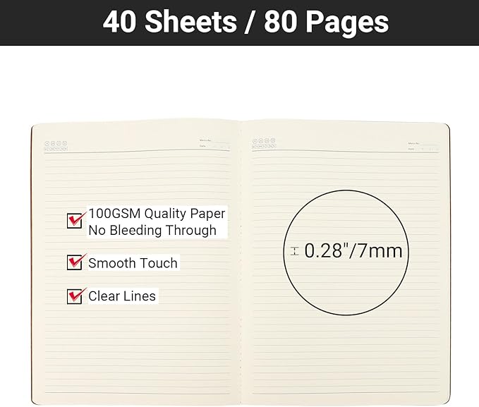 EUSOAR Notebook Journal, 6 Pack A4 11" x 8-1/2", 40 Sheets/ 80 Pages, 100gsm Thick Paper, College Ruled Notebooks Brown in Bulk, Line Journals Letter Size for Note Taking Taking Composition