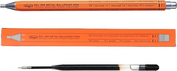 MARK'STYLE days, Gel Ink Metal Ballpoint Pen - 0.5mm Retractable Black Ink, Retro styling Light Weigh Pen, Made in Japan- Perfect for School, Office, and Journaling (Orange)