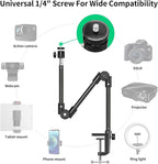 Webcam Stand Camera Mount with Phone Holder & 5/8" Screw, 22in Flexible Projector Stand Gooseneck Desk Mic for Logitech C922 C930e C920 C615 C960 Brio 4K, GoPro, Blue Yeti Snowball Ice