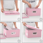 PRANDOM Collapsible Storage Box with Lid [1-Pack] Leather Fabric Foldable Storage Bin Organizer Container Basket Cube with Cover for Home Bedroom Closet Office Nursery Pink (13.6x9.6x6.9)