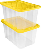 Sterilite 4-Pack Industrial Storage Box, Plastic Container Bins w/Lids, 27 Gallon, Yellow - Heavy-Duty Organizing Containers for Closet, Bathroom, and Office