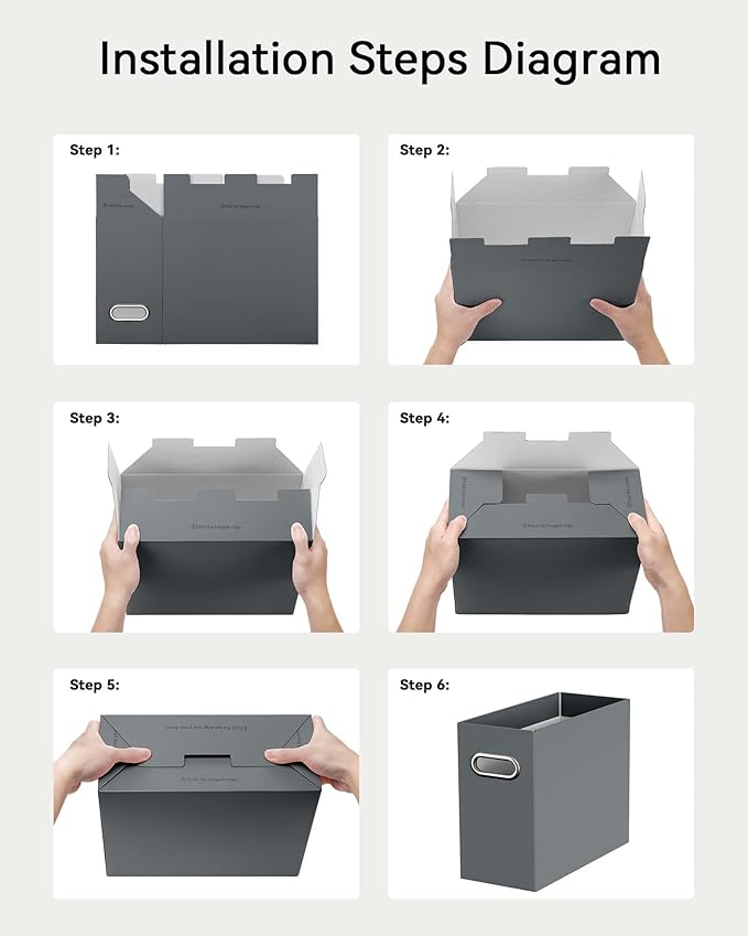 Oterri Cardboard File Organizer Box for Hanging File Folders Letter Size,File Box for Computer Desk,File Cabinet,Working Home,Office,Classroom (Dark Grey, Letter Size - 6 Packs)