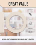 Lichamp Masking Tape 1 inch, 24 Pack General Purpose Beige White Masking Tape, 1 inch x 55 Yards x 24 Rolls (1320 Total Yards)