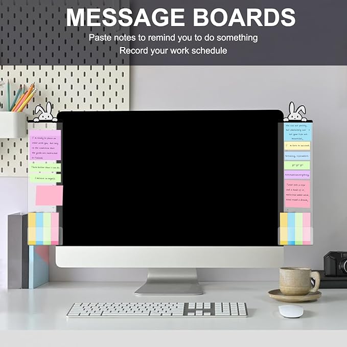 Office Desk Accessories 2pcs Multifunction Computer Monitor Memo Board - Office Supplies for Women Men Computer Sticky Note Holder Home Decor (Rabbit Monitor Memo Board)