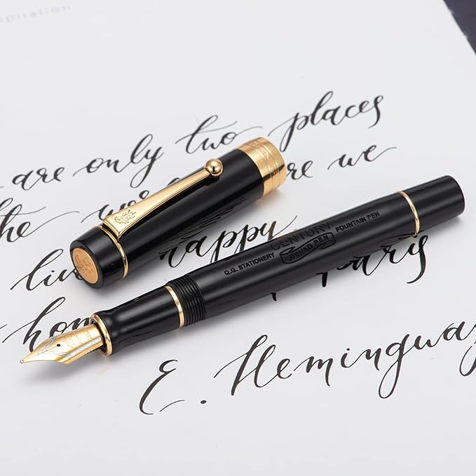 Jinhao 100 Fountain Pen Celluloid Classic Style, #6 Nib Smooth Writing Instrument with Refillable Converter and Pen Case Set