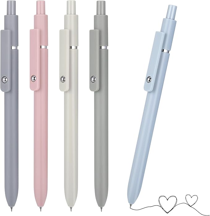 5 Pcs Gel Ink Pens, 0.5mm Fine Point Black Ink Ballpoint Pens, Metal Clip Retractable Pens, Quick Drying Pens for Smooth Writing (Morandi)