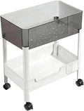 LiWNYRK 2 Tier Rolling Cart with Wheels for Under Desk Storage, Heavy Duty Plastic Short Small Utility Cart for Small Space Pantry Room Kitchen Laundry Bathroom, 4.7'' Deep Baskets for Tall Bottles