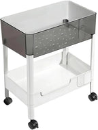 LiWNYRK 2 Tier Rolling Cart with Wheels for Under Desk Storage, Heavy Duty Plastic Short Small Utility Cart for Small Space Pantry Room Kitchen Laundry Bathroom, 4.7'' Deep Baskets for Tall Bottles