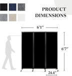 Upgrade Version Room Partition and Divider, Freestanding Rolling Dividers with Wheels,Office Privacy Screen Divider Wall,Classroom Felt Dividers,6'L* 6'7"H,3 Panel,Black