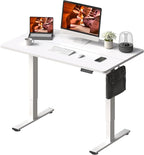 FitStand Adjustable Stand Up Desk with Memory Preset, Standing Desks 40 x 24 Inch Electric Home Office Desk Computer Workstation, Splice White Top + White Frame