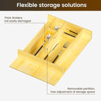 Evjocoh Silverware Drawer Organizer Wood with Adjustable Partition for Kitchen Utensil Cutlery Flatware Cabinet Storage Compartment Tray Insert with Dividers (13.2" W x 19.5" D x 2.5" H)