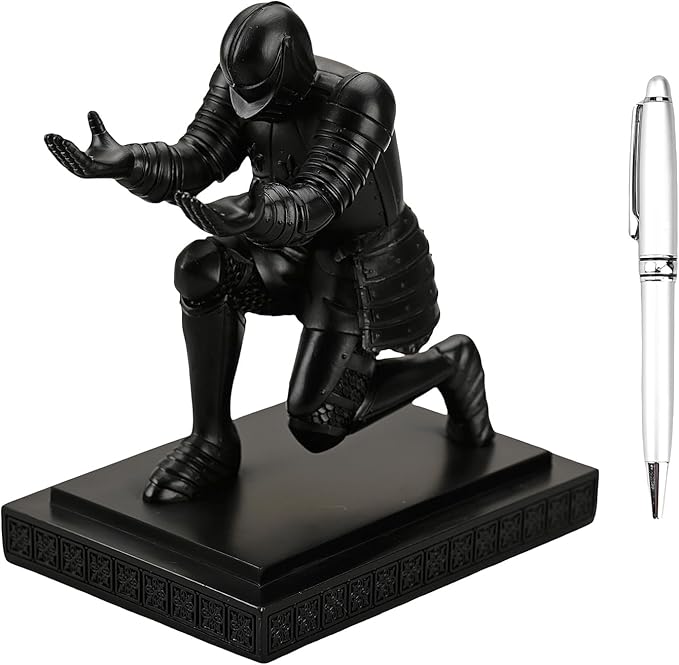 Amoysanli Knight Pen Holder Desk Organizers and Accessories Desk Decor Resin Pen Holder as Gift with a Cool Pen for Office and Home (Black)