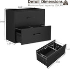 FATIGOS Lateral File Cabinet, Wood Black File Cabinet with Hanging Bars for Letters, Horizontal File Cabinets for Home Office, Black