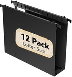 Nordun Extra Capacity Plastic Hanging File Folder Letter Size,12 Pack Reinforced Hang Folders with Heavy Duty 2 Inch Expansion,Durable Hanging Organizer Designed for Bulky Files(Black)