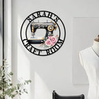 Custom Sewing Machine Metal Sign, Personalized Name Flowers Sewing Sign for Sewing Room Craft Room Decor Sign Sewing Metal Wall Art, Customized Sewing Family Name Sign for Mom Grandma