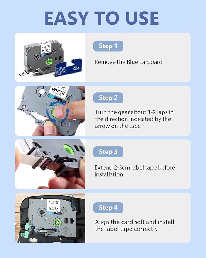 6-Pack TZe-231 TZ Tape 12mm 0.47 Laminted White Compatible for Brother Ptouch Label Maker Tape TZe231 TZe-2312pk TZ-231 Refills for P Touch PT-D210 PTD220 H110 D610BT D400, 1/2" x 26.2 ft
