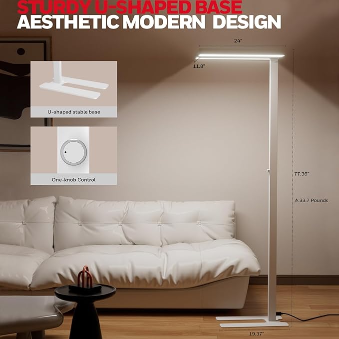 Honeywell LED Floor Lamp Modern - 02E Sunturalux Eye Caring Standing Light, 6000LM 60W 4000K Natural Daylight Dimmable Reading Tall Lampara for Home Office Living Room Bedroom