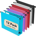 Nordun Extra Capacity Plastic Hanging File Folder Letter Size,12 Pack Reinforced Hang Folders with Heavy Duty 2 Inch Expansion, Durable Hanging Organizer Designed for Bulky Files, Assorted Colors