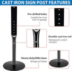 VAIIGO 2Pack Heavy Duty Parking Sign Post for Outside, 20lbs Cast Iron Base Sign Post for Outdoor Sign Holder, Yard Sign Stand, Street Sign Post, 49" Height, Black